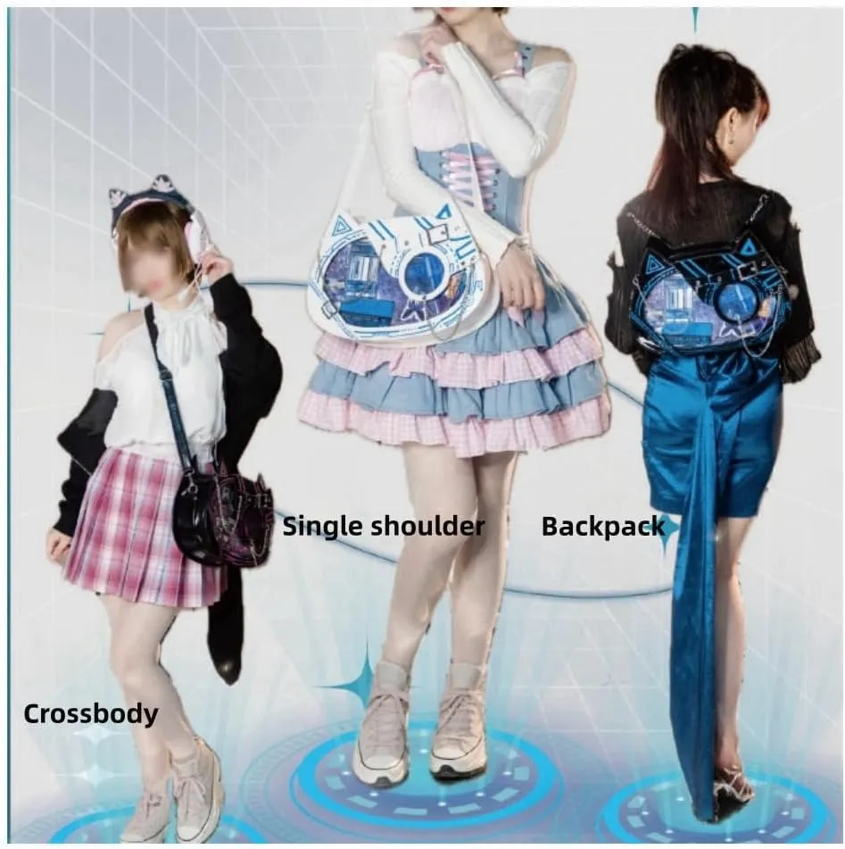 Cat Ita Bag Pin Display Backpack Cyberpunk Purse Luminous Single Shoulder Crossbody Reflection Handbag (Silver(reflection))