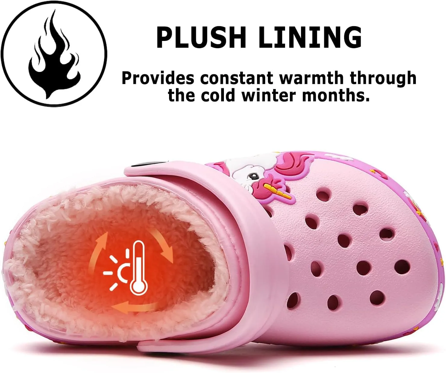 CERYTHRINA Kids Fur Lined Garden Clogs: Cartoon Sandals - Fleece Winter Warm House Slippers for Boys Girls Toddler