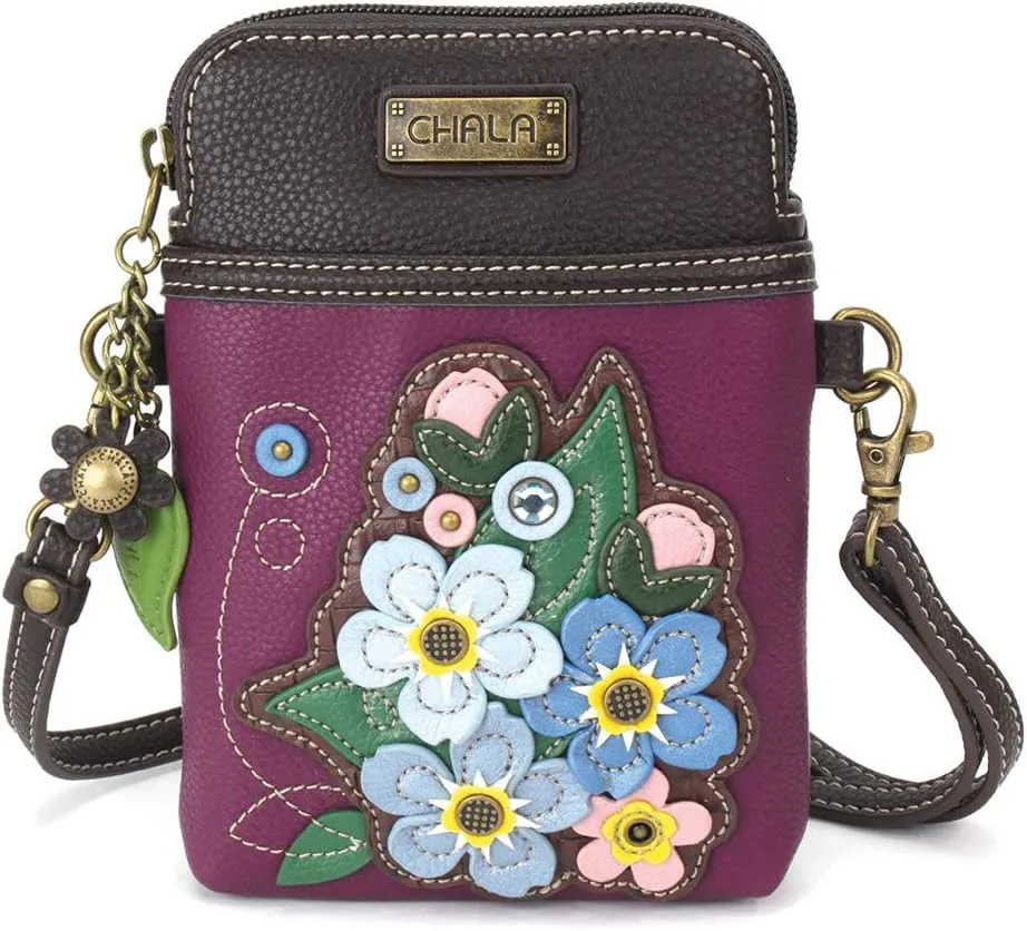 CHALA Cell Phone Crossbody Purse-Women PU Leather/Canvas Multicolor Handbag with Adjustable Strap