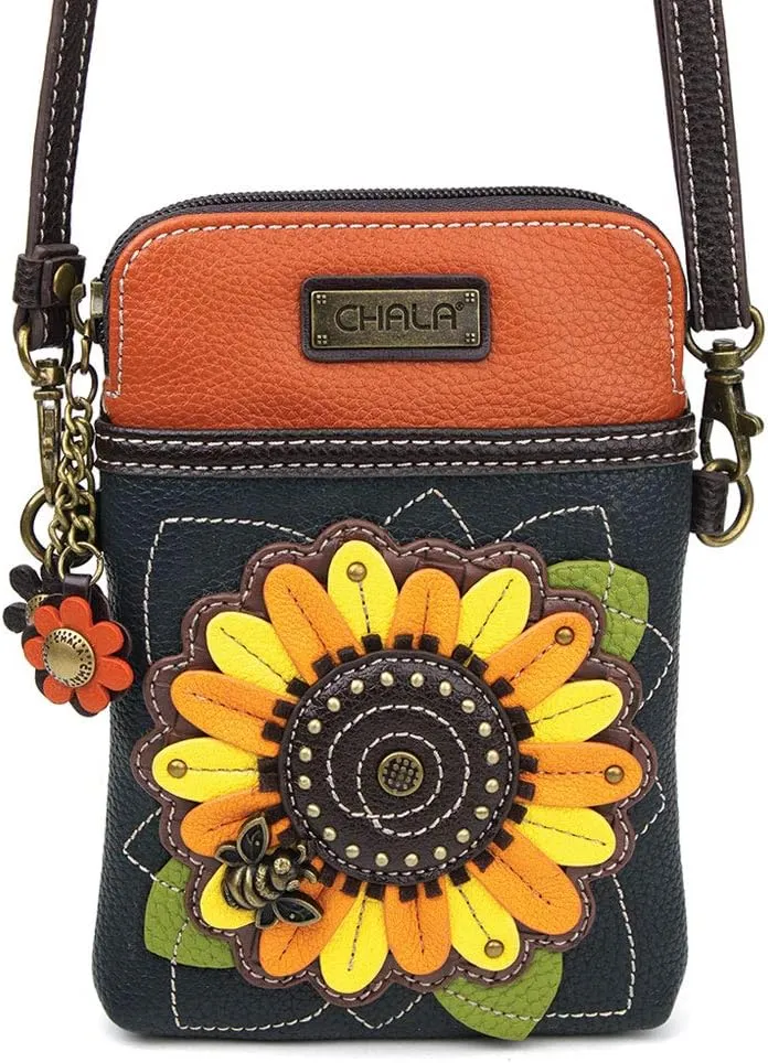 CHALA Cell Phone Crossbody Purse-Women PU Leather/Canvas Multicolor Handbag with Adjustable Strap