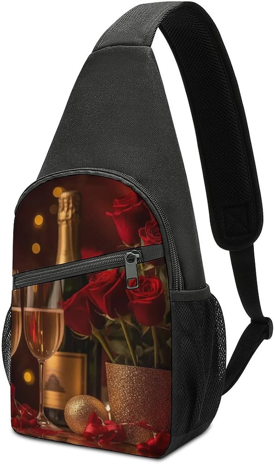 Champagne Glasses Sling Bag Casual Chest Bag Crossbody Shoulder Backpack Sport Travel Hiking Daypack for Women Men