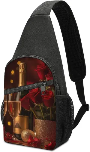 Champagne Glasses Sling Bag Casual Chest Bag Crossbody Shoulder Backpack Sport Travel Hiking Daypack for Women Men