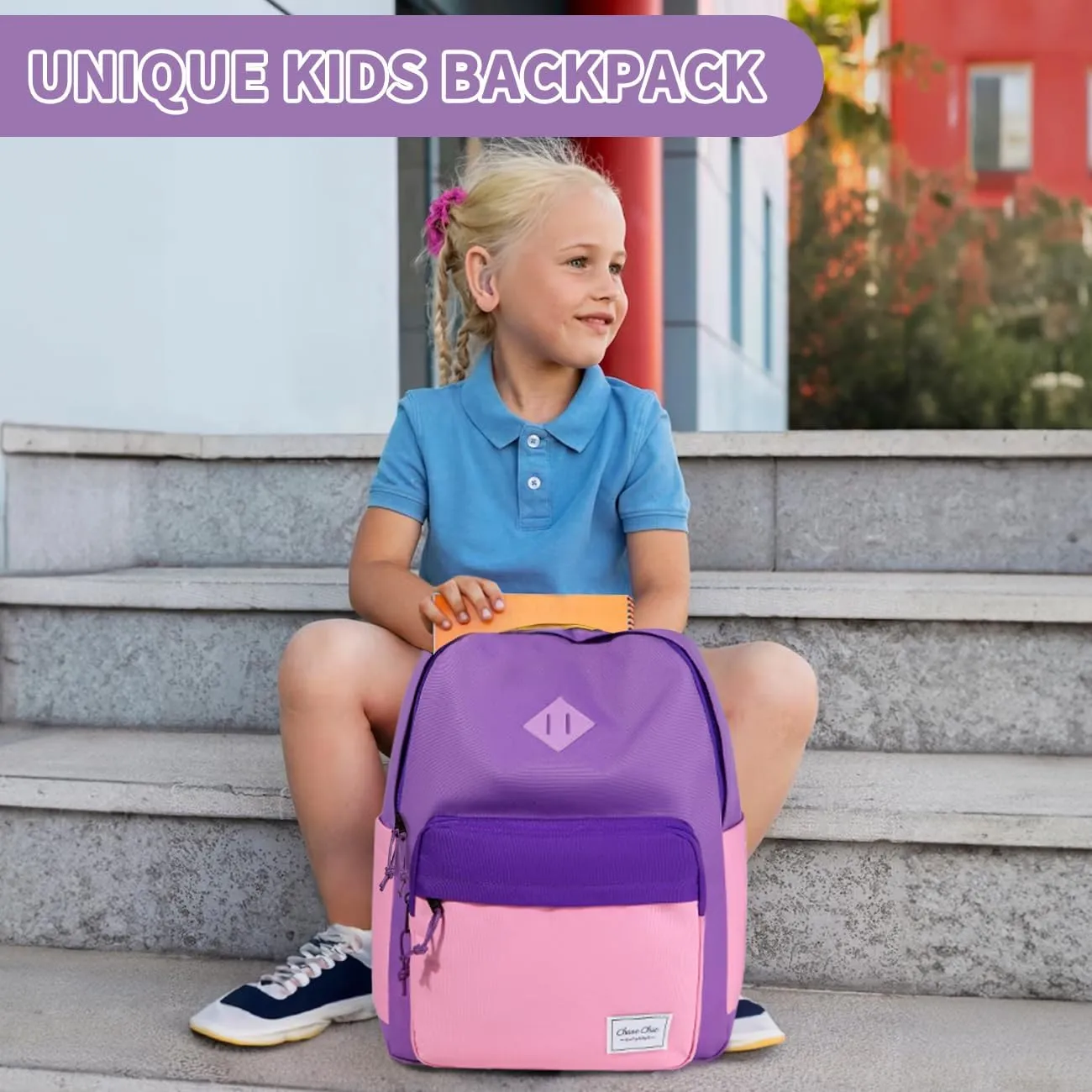 Chase Chic Kids Backpack for Girls - 17 inch School Backpacks for Toddler Fits 6 to 12 Years Old - Lightweight Water Resistant Preschool Bookbag for Travel Daycare (Purple Pink)