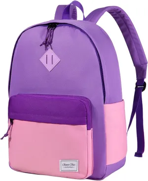 Chase Chic Kids Backpack for Girls - 17 inch School Backpacks for Toddler Fits 6 to 12 Years Old - Lightweight Water Resistant Preschool Bookbag for Travel Daycare (Purple Pink)