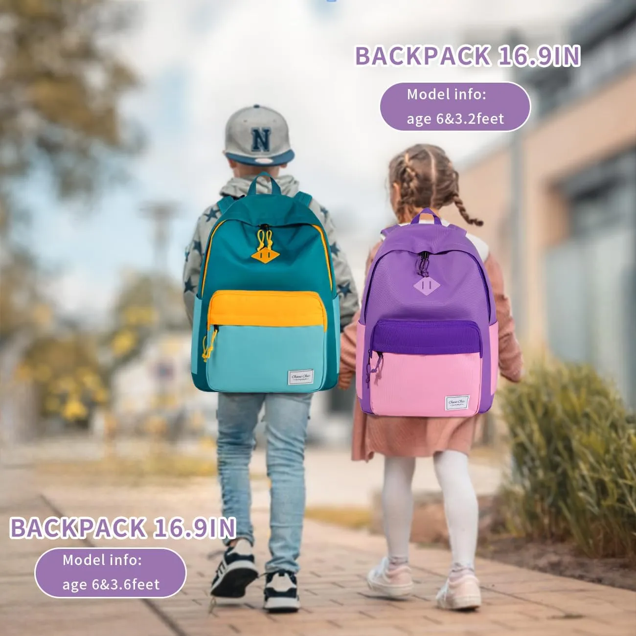 Chase Chic Kids Backpack for Girls - 17 inch School Backpacks for Toddler Fits 6 to 12 Years Old - Lightweight Water Resistant Preschool Bookbag for Travel Daycare (Purple Pink)