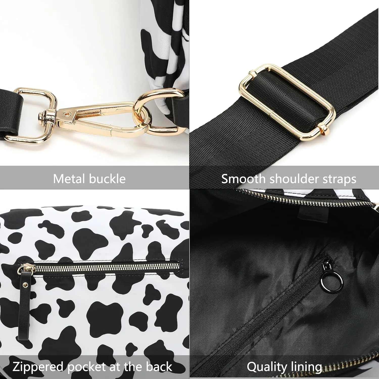 Checkered Crossbody Bag for Women Solid-color Shell Fashionable Sports Checkered Waist and Single-shoulder Purse Bag (Black white leopard print)