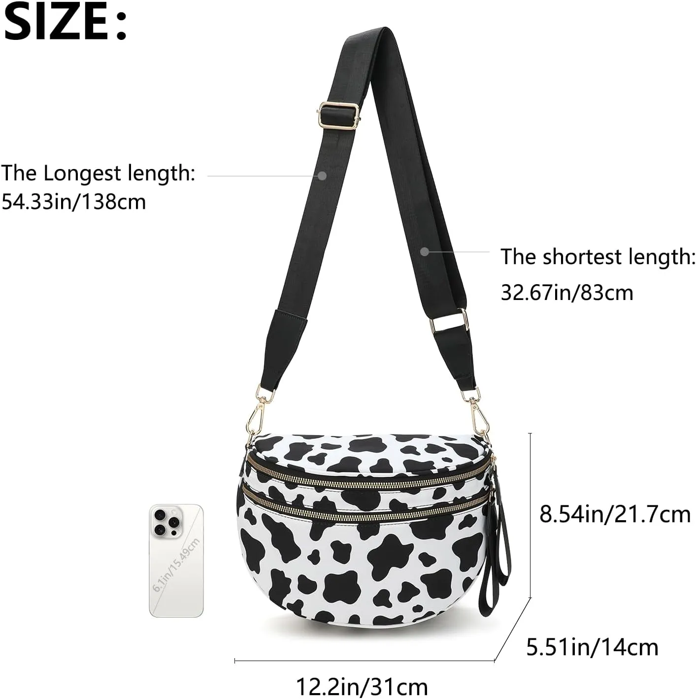 Checkered Crossbody Bag for Women Solid-color Shell Fashionable Sports Checkered Waist and Single-shoulder Purse Bag (Black white leopard print)