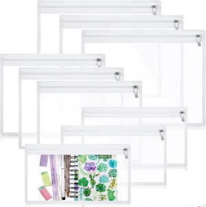 CHENGU 9 Pack Clear Zipper Pouches Multipurpose PVC Waterproof Pouch Clear Travel Bags for Cosmetic Wallet Pencil Organize(White Side)