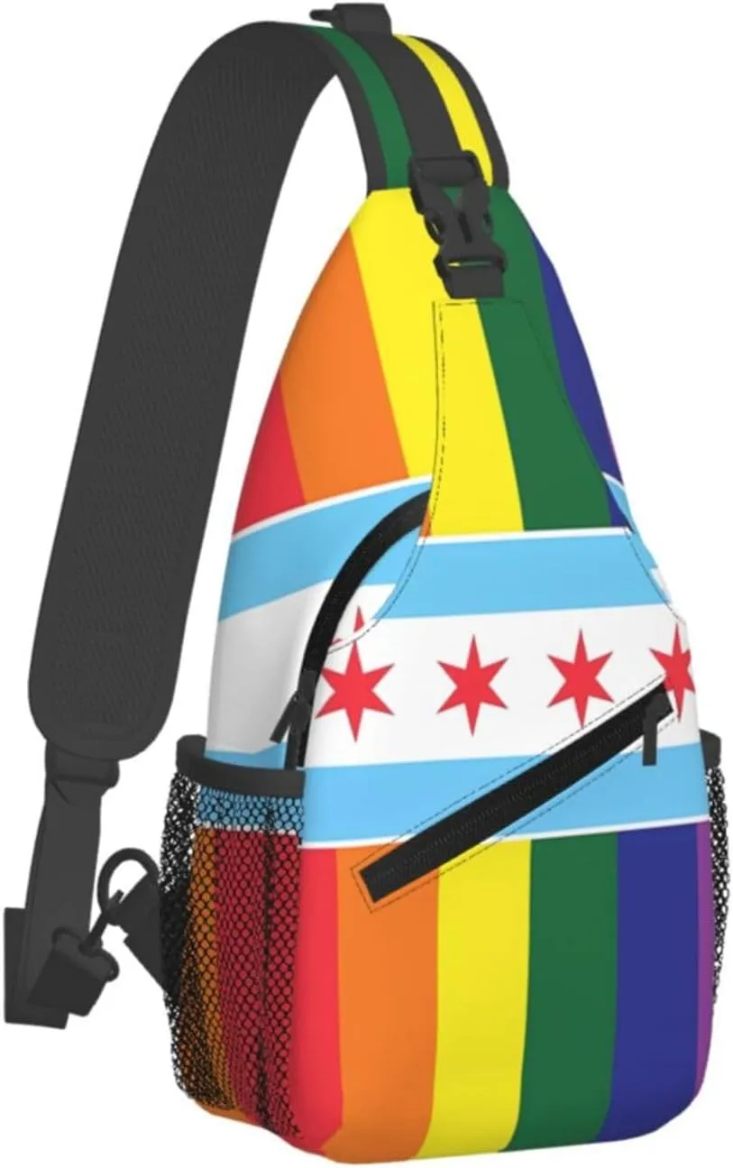 Chicago LGBT Pride Gay Rainbow Flag Crossbody Bags Sling Backpack Cross Chest Bag Sports Shoulder Bag Gym Fanny Pack Adjustable Cycling Daypack Diagonally Rucksack for Running