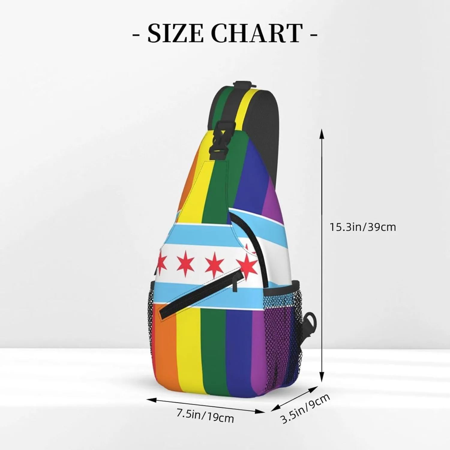 Chicago LGBT Pride Gay Rainbow Flag Crossbody Bags Sling Backpack Cross Chest Bag Sports Shoulder Bag Gym Fanny Pack Adjustable Cycling Daypack Diagonally Rucksack for Running