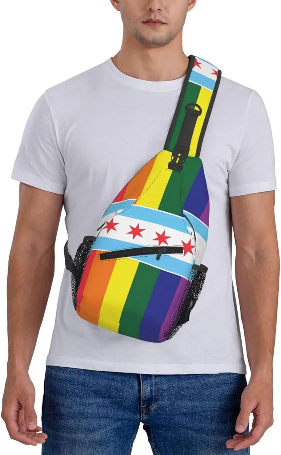 Chicago LGBT Pride Gay Rainbow Flag Crossbody Bags Sling Backpack Cross Chest Bag Sports Shoulder Bag Gym Fanny Pack Adjustable Cycling Daypack Diagonally Rucksack for Running