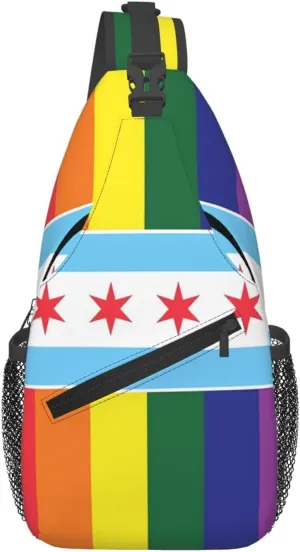 Chicago LGBT Pride Gay Rainbow Flag Crossbody Bags Sling Backpack Cross Chest Bag Sports Shoulder Bag Gym Fanny Pack Adjustable Cycling Daypack Diagonally Rucksack for Running