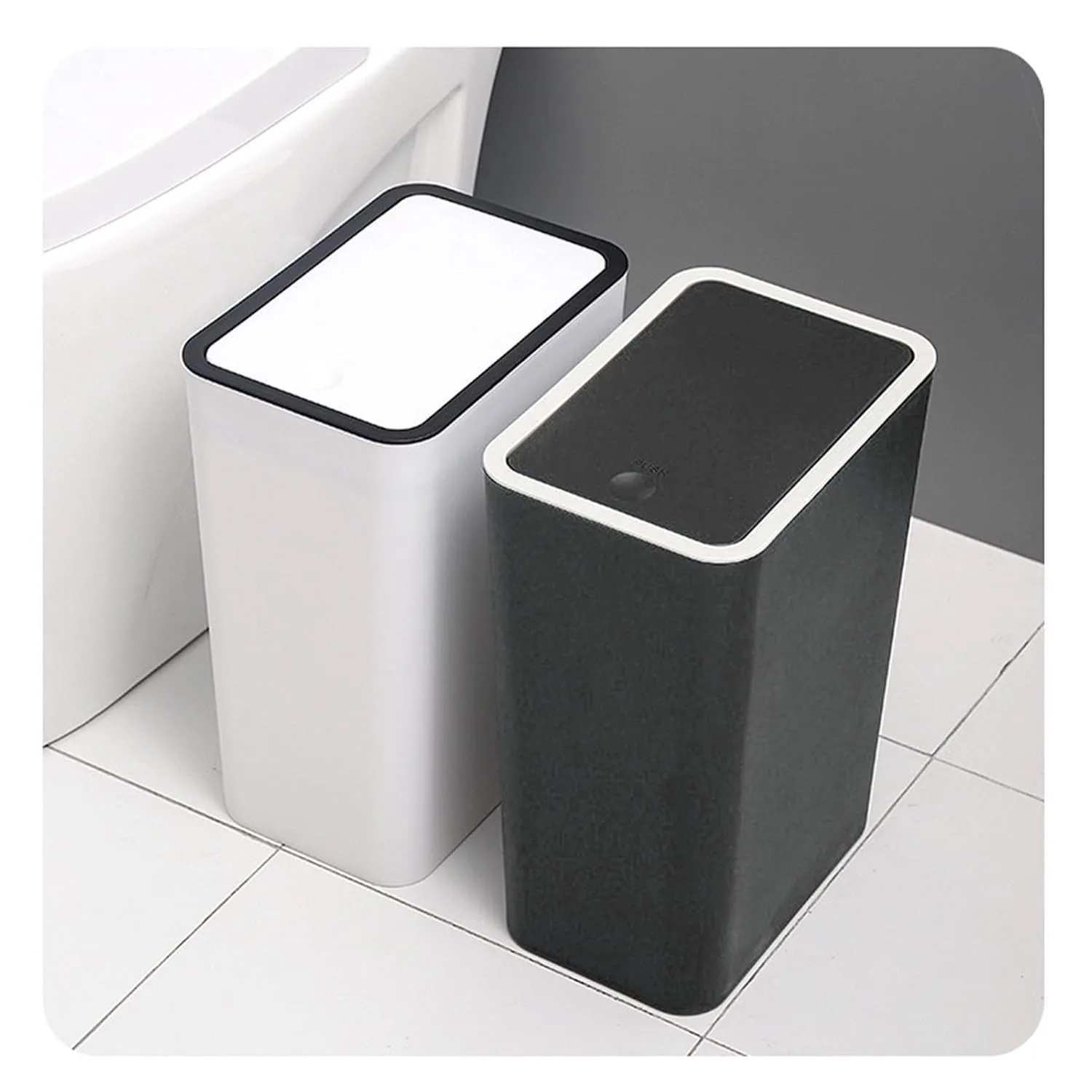 CHICIRIS Garbage Can​, Large Capacity Sealed Trash Can With Press Top, for Home Kitchen Living Room Bathroom (White)