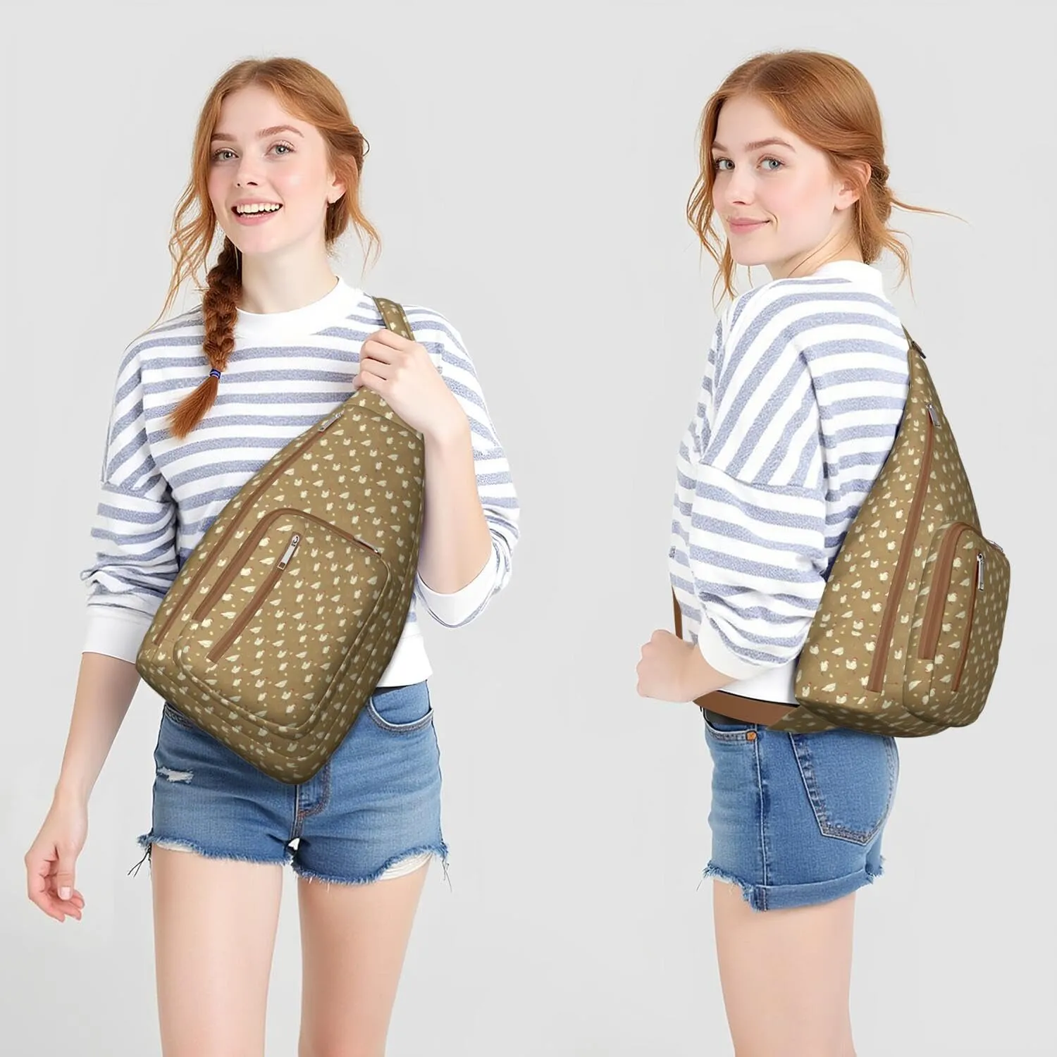 Chick and Rooster Crossbody Bag Daypack for Women Men Lightweight Waterproof Sling Bag Backpack Hiking Cycling