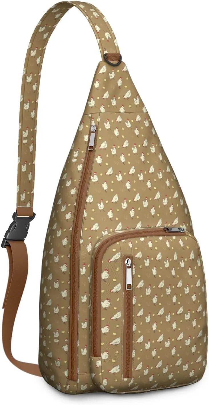 Chick and Rooster Crossbody Bag Daypack for Women Men Lightweight Waterproof Sling Bag Backpack Hiking Cycling