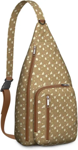 Chick and Rooster Crossbody Bag Daypack for Women Men Lightweight Waterproof Sling Bag Backpack Hiking Cycling