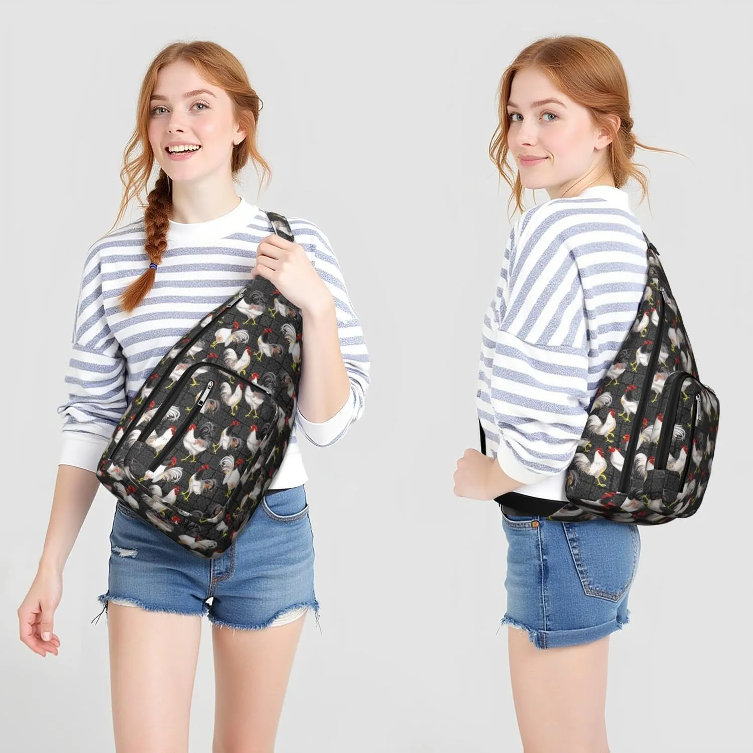 Chickens Retro Farm Crossbody Bag Daypack for Women Men Lightweight Waterproof Sling Bag Backpack Hiking Cycling