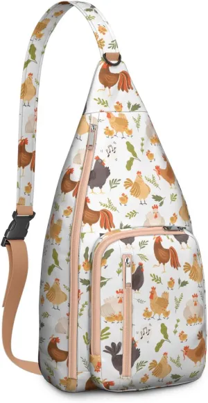 Chickens Retro Farm Crossbody Bag Daypack for Women Men Lightweight Waterproof Sling Bag Backpack Hiking Cycling