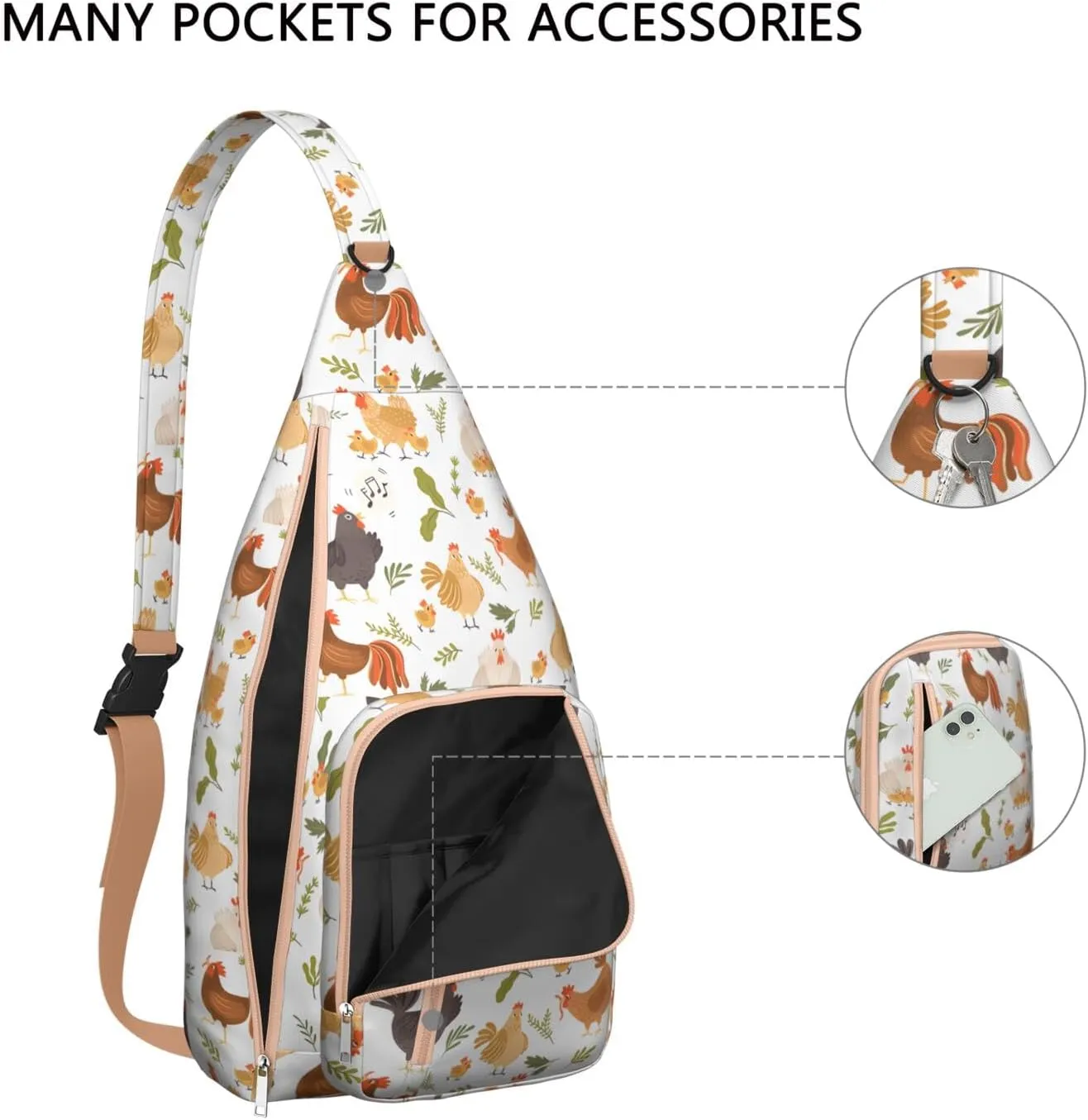 Chickens Retro Farm Crossbody Bag Daypack for Women Men Lightweight Waterproof Sling Bag Backpack Hiking Cycling