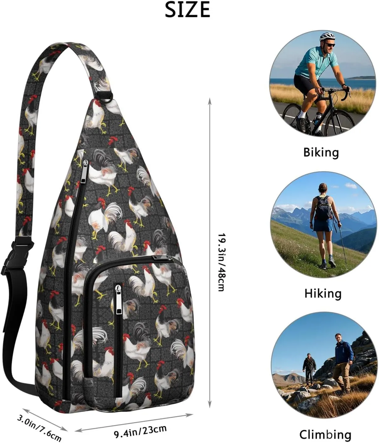 Chickens Retro Farm Crossbody Bag Daypack for Women Men Lightweight Waterproof Sling Bag Backpack Hiking Cycling