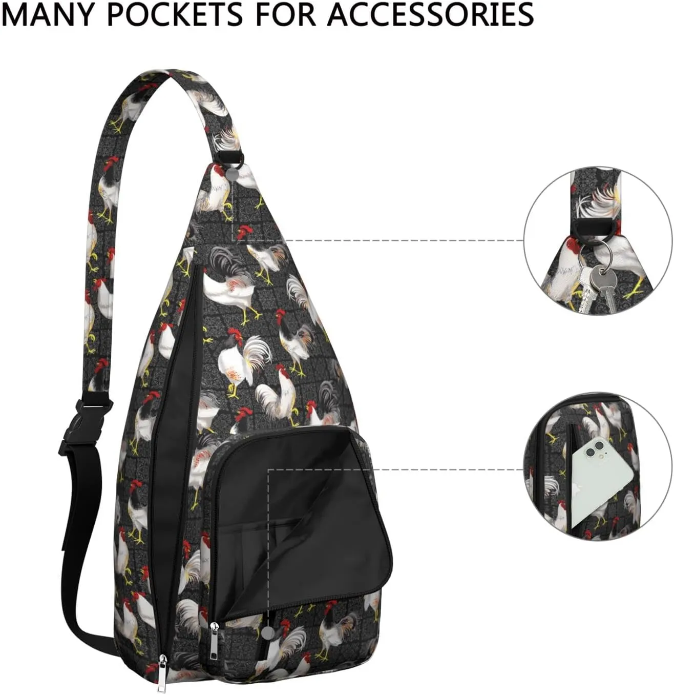 Chickens Retro Farm Crossbody Bag Daypack for Women Men Lightweight Waterproof Sling Bag Backpack Hiking Cycling