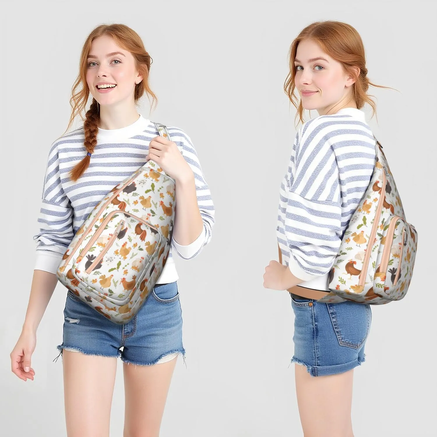 Chickens Retro Farm Crossbody Bag Daypack for Women Men Lightweight Waterproof Sling Bag Backpack Hiking Cycling