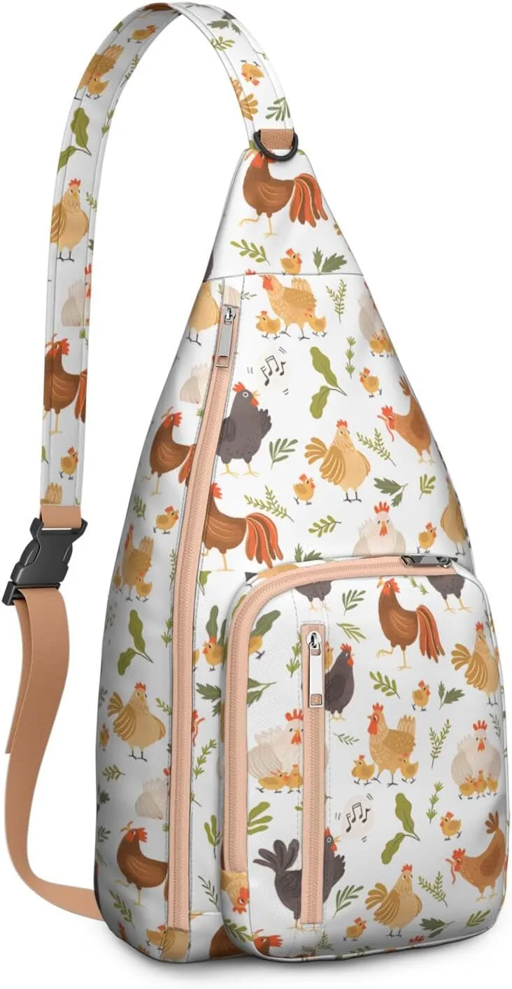 Chickens Retro Farm Crossbody Bag Daypack for Women Men Lightweight Waterproof Sling Bag Backpack Hiking Cycling