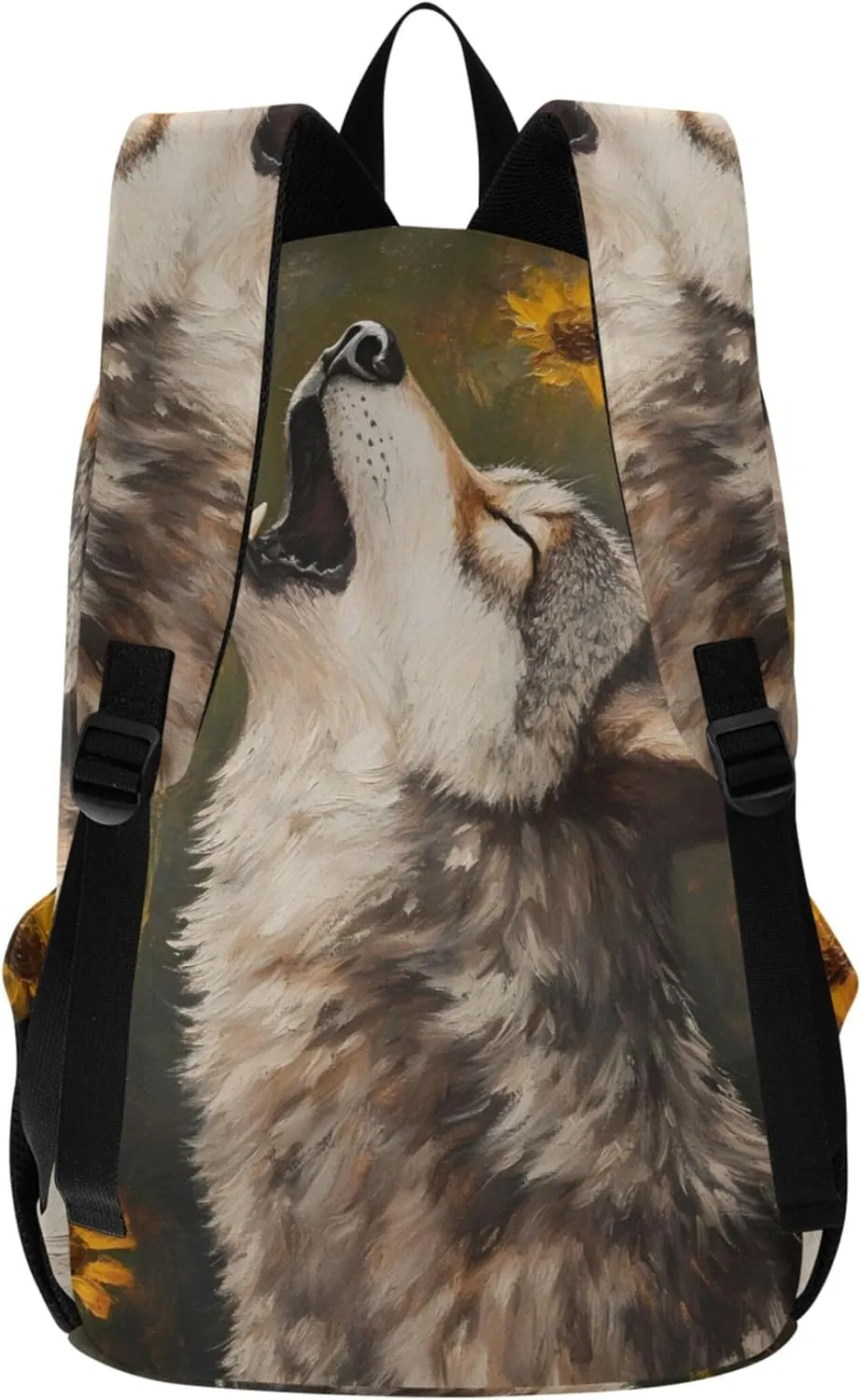 CHIFIGNO Cool Howling Wolf Sunflowers Cool Women Casual Backpack for Men School Bookbag for Teen Girls
