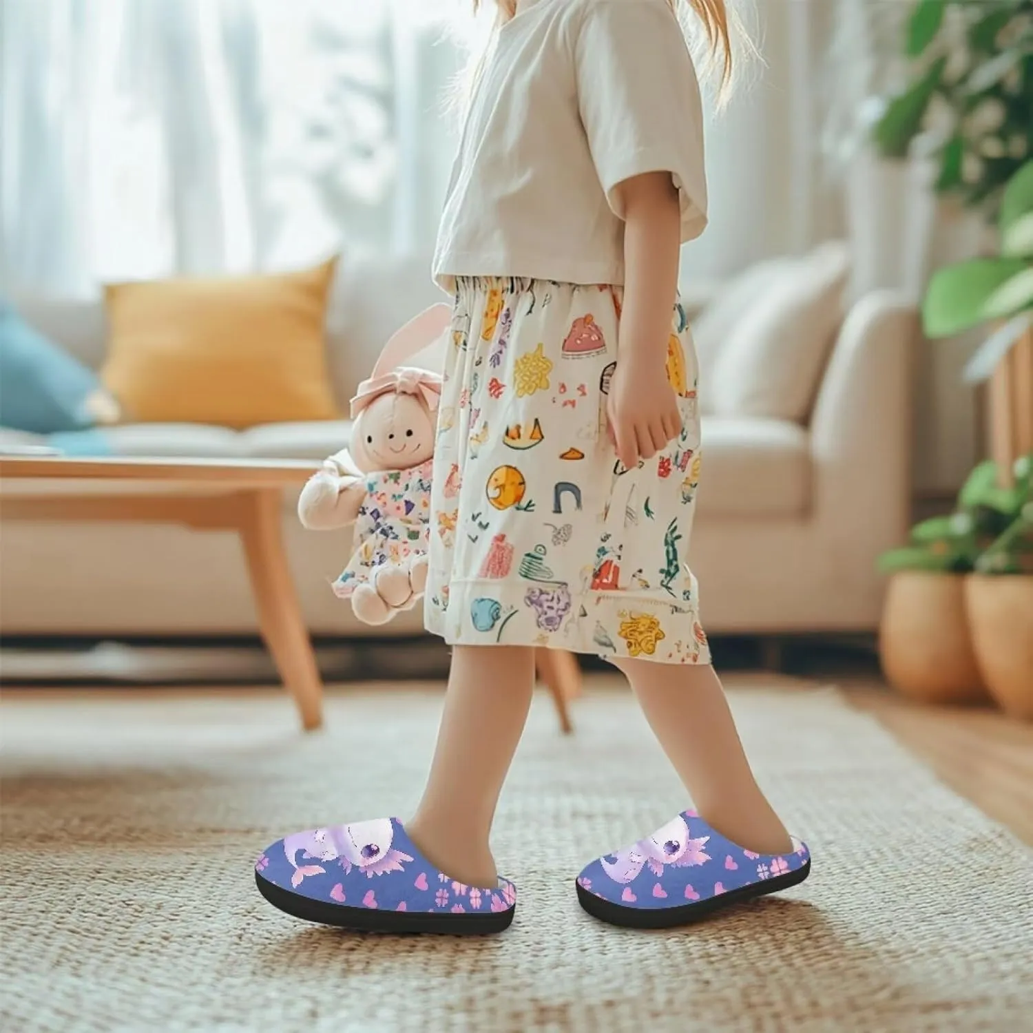 Children's Plush Slippers Cozy Plush Slip-on House Shoes with Memory Foam Warm Winter Kids Non-Slip Indoor Slipper
