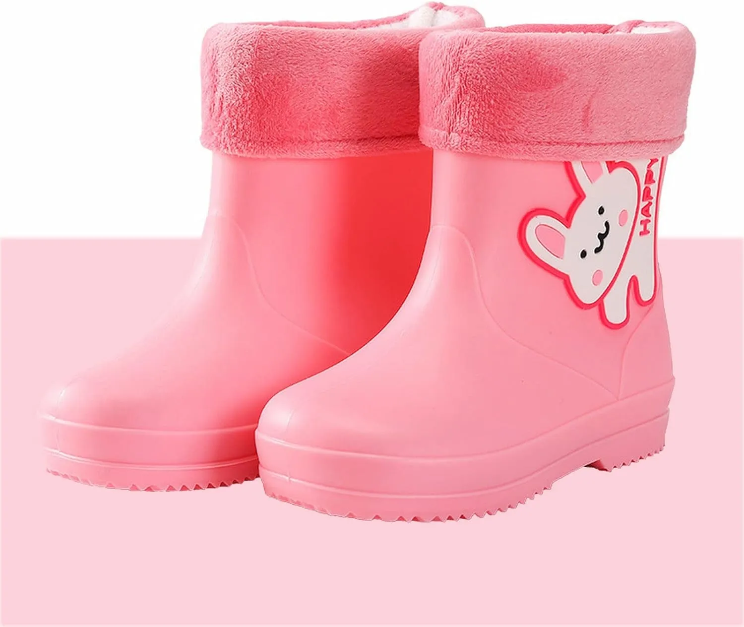 Children's Rain Shoes Pink Rabbit Cartoon Character Rain Shoes Boys and Girls Water Shoes Rhinestone Baby Girl Shoes (Pink, 7.5 Toddler)