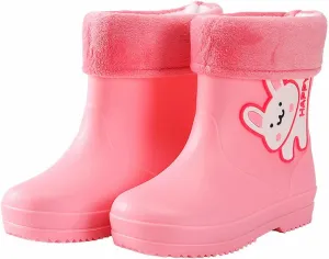 Children's Rain Shoes Pink Rabbit Cartoon Character Rain Shoes Boys and Girls Water Shoes Rhinestone Baby Girl Shoes (Pink, 7.5 Toddler)