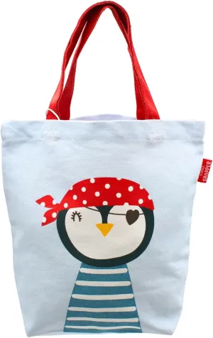 Children's Shopper/Children's Handbag/Mini Shopper with Handle, Motif: Penguin with Pirate Treasure, 100% Cotton, Size: H/W Approx. 21 x 24, 21 cm