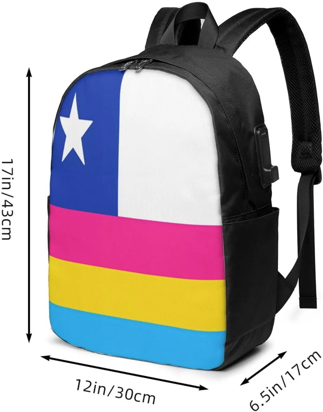 Chile Chilean LGBT Pride Gay Rainbow Trans Flag Laptop Backpacks Travel Backpack Casual Business Daypack Sport Rucksack Computer Bag Fits up to 17 Inch Notebook with USB Port