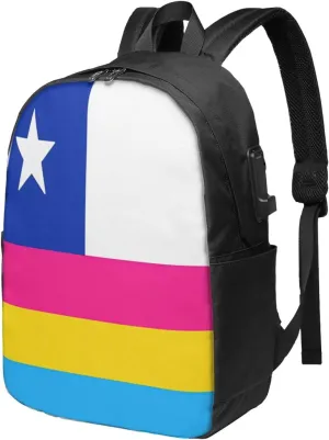 Chile Chilean LGBT Pride Gay Rainbow Trans Flag Laptop Backpacks Travel Backpack Casual Business Daypack Sport Rucksack Computer Bag Fits up to 17 Inch Notebook with USB Port