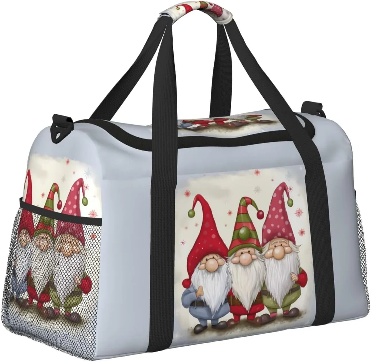 Christmas Gnomes Big Capacity Sports Gym Bag Portable Travel Duffle Bag, Snow Winter Lightweight Weekender Workout Bag for Overnight, Unisex