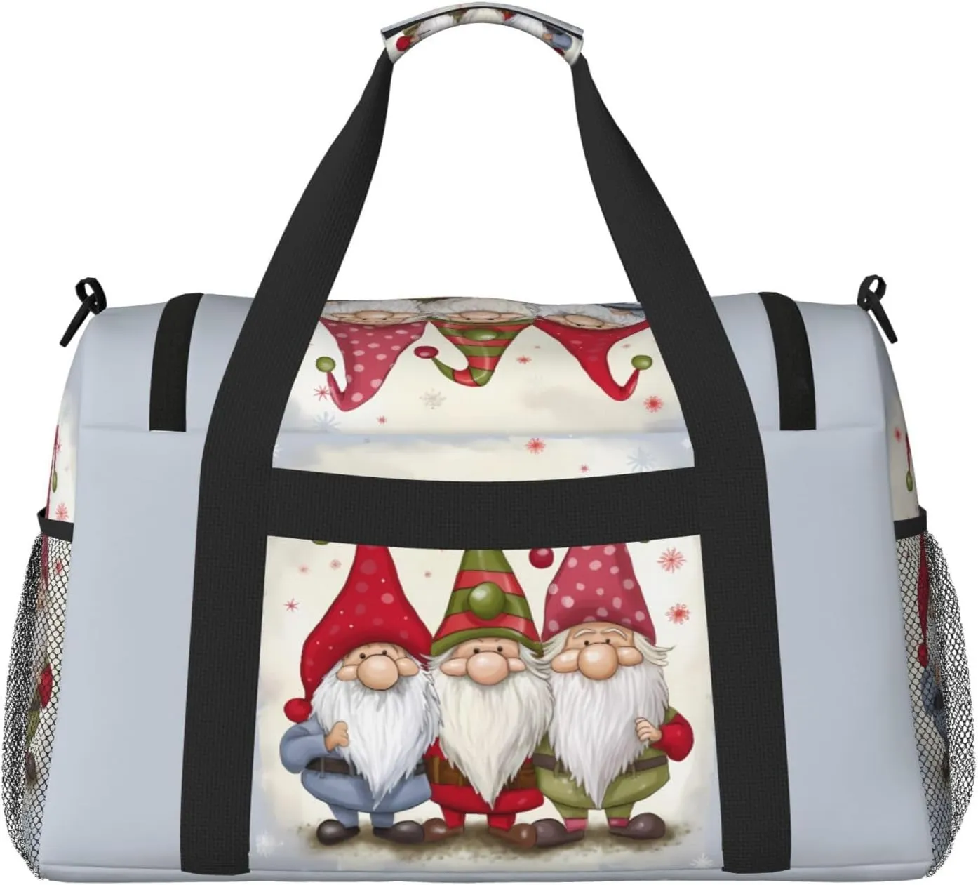 Christmas Gnomes Big Capacity Sports Gym Bag Portable Travel Duffle Bag, Snow Winter Lightweight Weekender Workout Bag for Overnight, Unisex