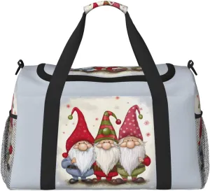 Christmas Gnomes Big Capacity Sports Gym Bag Portable Travel Duffle Bag, Snow Winter Lightweight Weekender Workout Bag for Overnight, Unisex