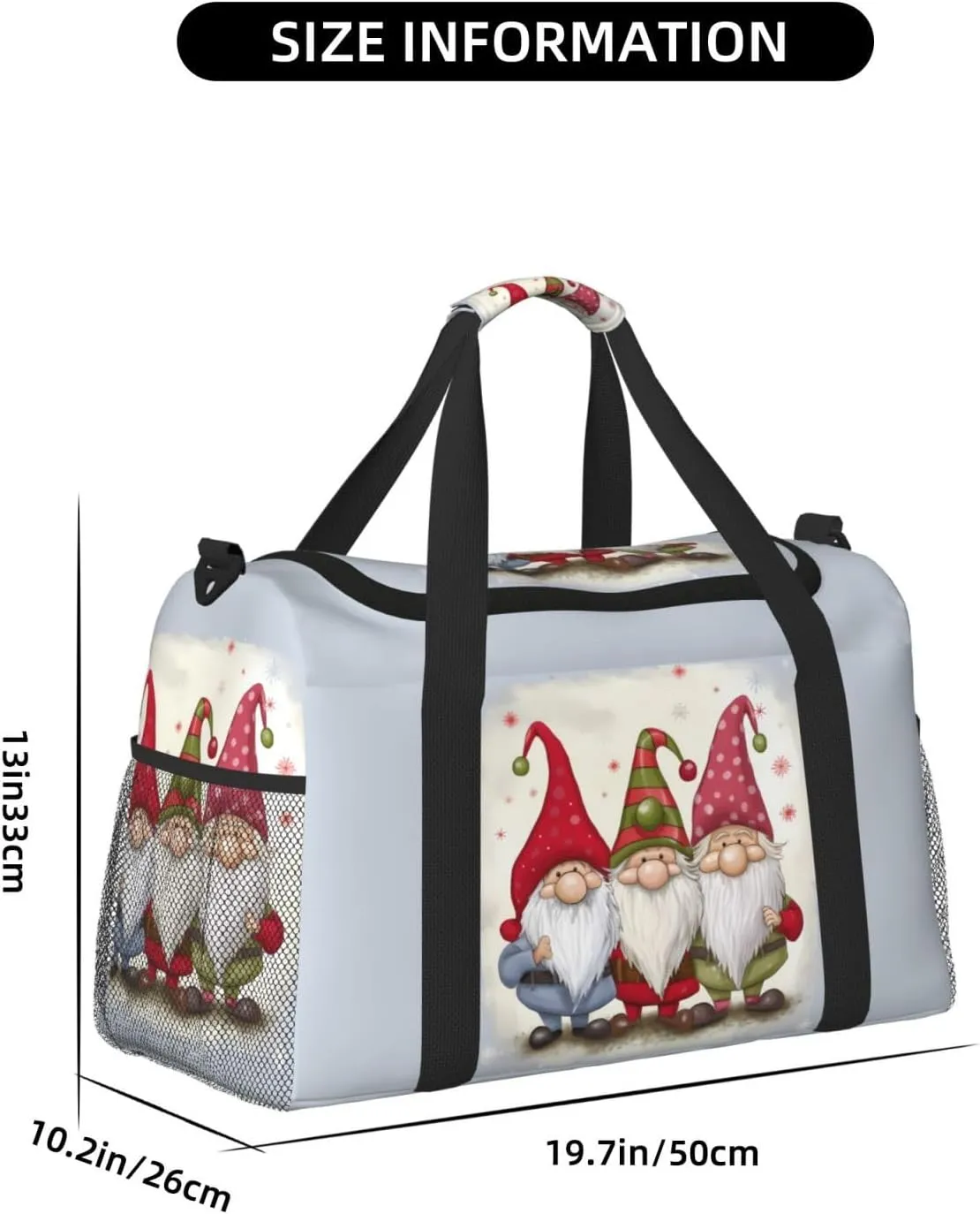 Christmas Gnomes Big Capacity Sports Gym Bag Portable Travel Duffle Bag, Snow Winter Lightweight Weekender Workout Bag for Overnight, Unisex