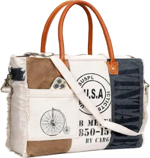 CLA Large Crossbody Bag & Cowhide Tote - Upcycled Canvas & Cowhide Leather Handbag for Women