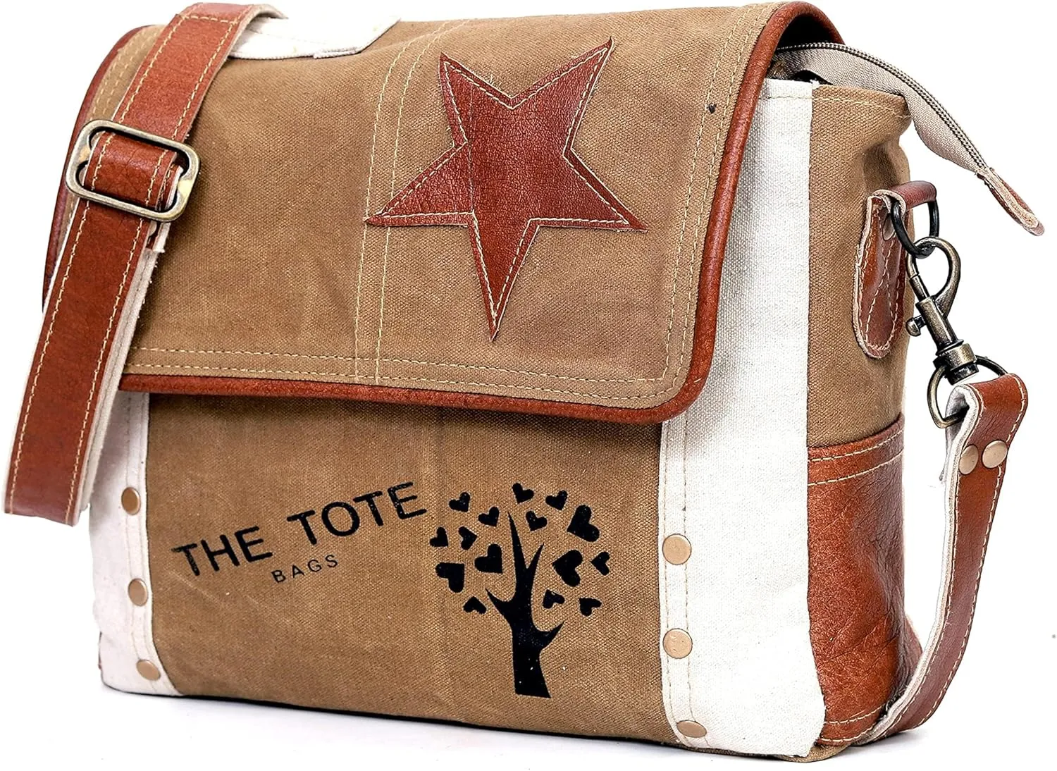 CLA Leather Star Shoulder Bag, Canvas Crossbody Bag
