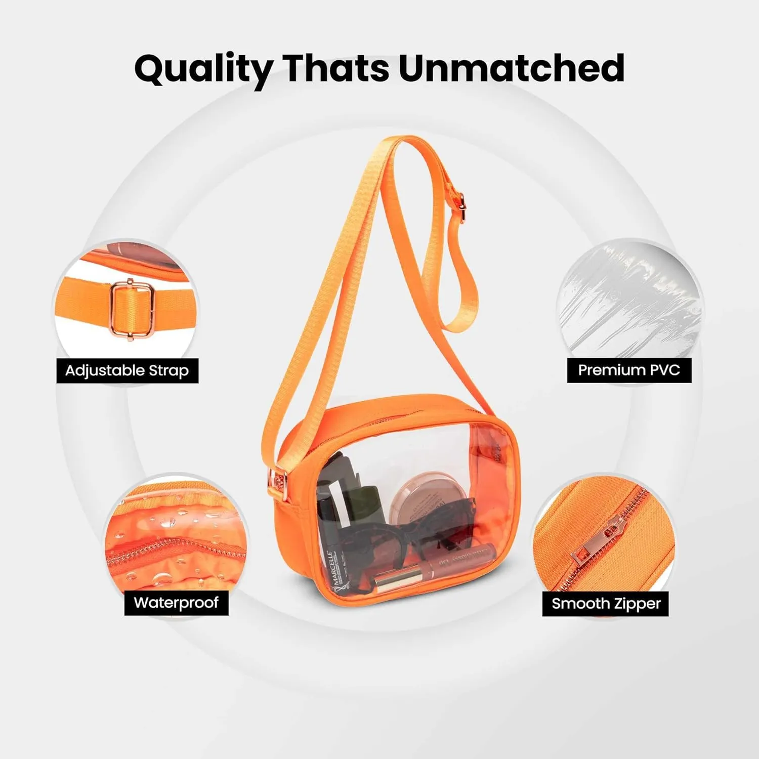 Clear Bag for Stadium Events – Stadium Approved Purse for Women, Durable Waterproof PVC, Adjustable Strap for Concerts