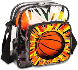 Clear Crossbody Bag for Women Men Stadium Approved Transparent Bag for Festivals,Sports Events,Concerts,Beach Bag Clear Purse with Front Pocket Messenger Bag with Adjustable Strap,Basketball Sports