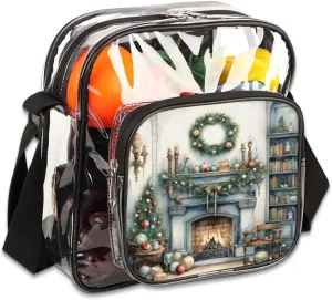 Clear Crossbody Bag for Women Men Stadium Approved Transparent Bag for Festivals,Sports Events,Concerts,Beach Bag Clear Purse with Front Pocket Messenger Bag with Adjustable Strap,Fireplace New Year