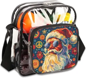 Clear Crossbody Bag for Women Men Stadium Approved Transparent Bag for Festivals,Sports Events,Concerts,Beach Bag Clear Purse with Front Pocket Messenger Bag,Worldwide Santa Claus