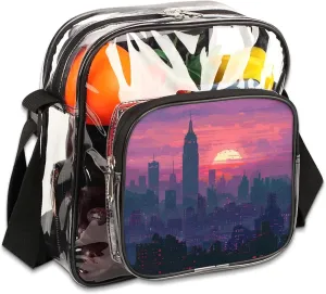 Clear Crossbody Bag Stadium Approved City Sunrise Transparent Bag for Festivals, Sports Events, Concerts,Beach Bag for Women Men Clear Purse with Front Pocket Messenger Bag with Adjustable Strap