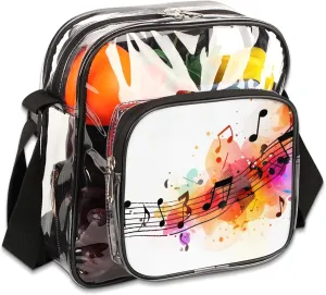 Clear Crossbody Bag Stadium Approved Compose Music Transparent Bag for Festivals, Sports Events, Concerts,Beach Bag for Women Men Clear Purse with Front Pocket Messenger Bag with Adjustable Strap