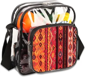 Clear Crossbody Bag Stadium Approved Geometric Ethic Style Transparent Bag for Festivals, Sports Events, Concerts,Beach Bag for Women Men Boho Clear Purse with Front Pocket Messenger Bag
