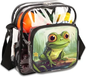 Clear Crossbody Bag Stadium Approved Green Frog Transparent Bag for Festivals, Sports Events, Concerts,Beach Bag for Women Men Cute Pond Frog Clear Purse with Front Pocket Messenger Bag