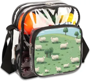 Clear Crossbody Bag Stadium Approved Herd Sheep Transparent Bag for Festivals, Sports Events, Concerts,Beach Bag for Women Men Sheeps on Hillside Meadow Clear Purse with Front Pocket Messenger Bag