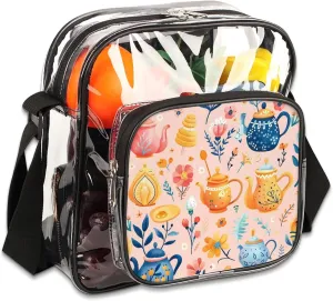 Clear Crossbody Bag Stadium Approved Kettle Transparent Bag for Festivals, Sports Events, Concerts,Beach Bag for Women Men Clear Purse with Front Pocket Messenger Bag with Adjustable Strap